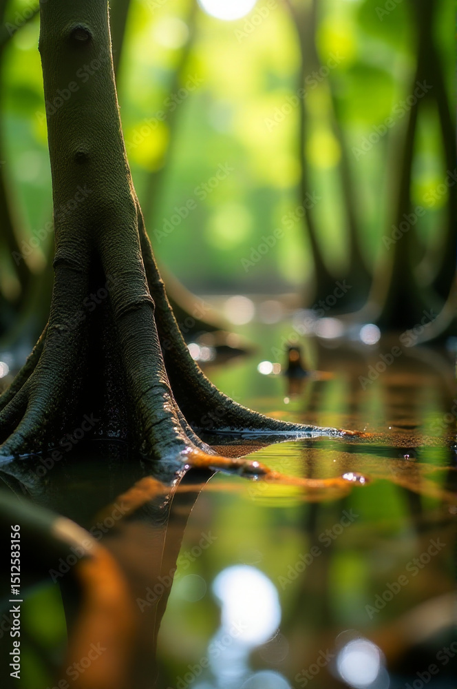 Poster a close-up of a tree trunk submerged in water