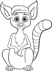 cute cartoon lemur primate animal character coloring page