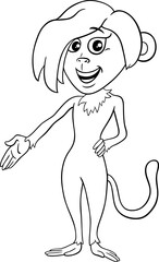 funny cartoon female monkey animal character coloring page