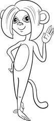 cute cartoon female monkey animal character coloring page