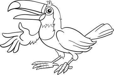 cartoon toucan bird animal character waving its wing coloring page
