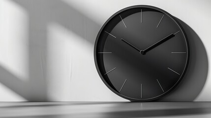 Minimalist desk clock casting natural shadows on white background, symbolizing time management