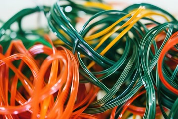 Vibrant Collection of Twisted Color Wires. Closeup of Isolated Decorative Cords in Vivid Hues