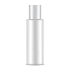Plastic Cosmetic Bottle Mockup With metallic Cap, Front View, Isolated On White Background. Vector Illustration