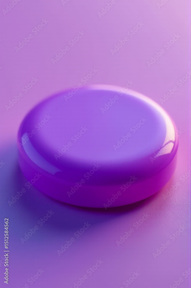 Poster a small purple button sitting on top of a table