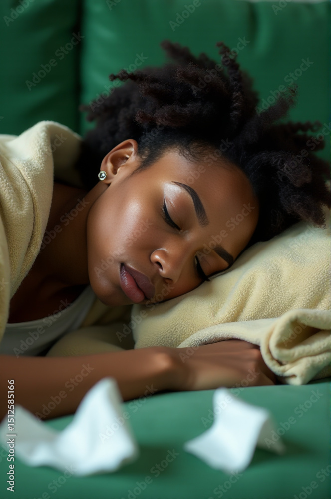 Poster a person resting on a comfortable couch, ideal for relaxation and leisure time