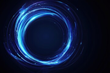 Dynamic abstract blue circle lines illuminate a dark background for modern design