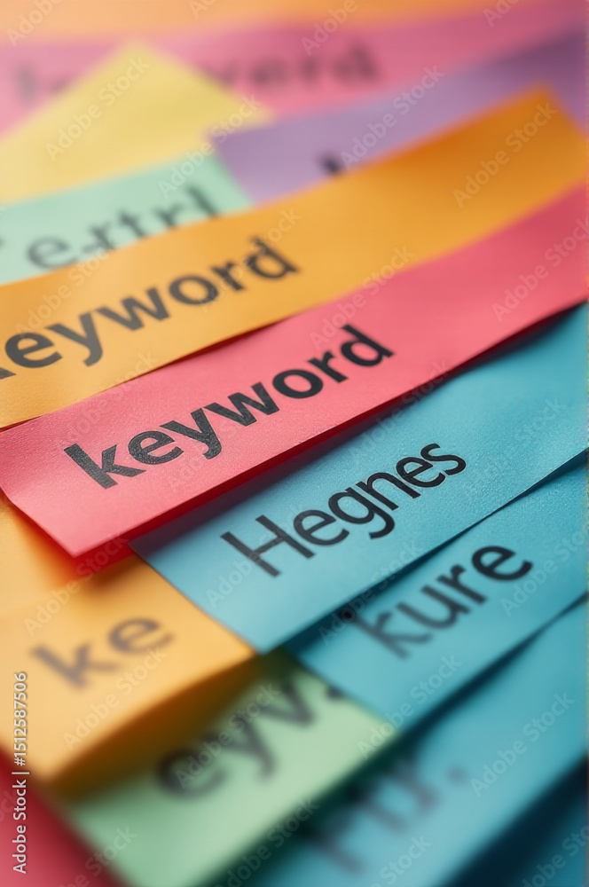 Poster A collection of colorful sticky notes with words written on them, great for conceptual or creative projects
