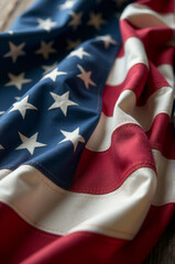 Close-up shot of an American flag on a table, ideal for patriotic events or displays