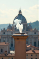 A chimney puffing out smoke from a building
