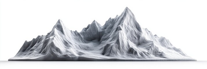 3D Snow-Crowned Mountain Range Isolated on White Background: A Winter Landscape Illustration