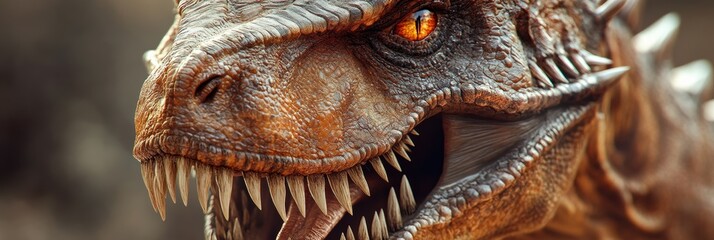 Fototapeta premium Realistic dinosaur head close-up featuring intricate details and vivid textures