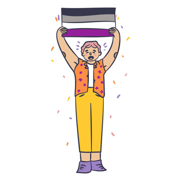Man with Asexual flag color stroke