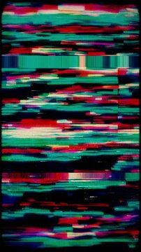 A looping glitch animation simulating a corrupted CRT monitor displaying distorted terminal scan data. The video features heavy RGB channel separation, static noise, scanlines, and visual artifacts.