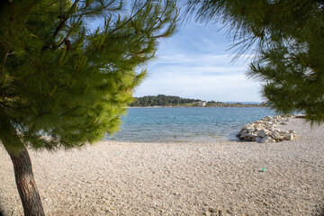 Amazing Makarska beach with boats against adriatic sea in Makarska Riviera, Dalmatia