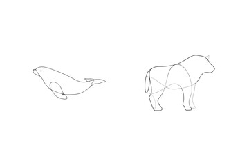 Minimalist line art of seal and bull animals outlines on a clean white background