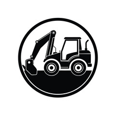 Heavy Duty Backhoe Excavator silhouette vector art illustration