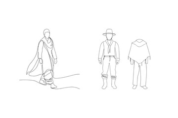 Elegant line drawings of people illustrating clothing styles in minimalist one line art