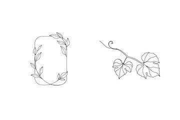 Elegant black and white floral elements with a rectangular frame and grapevine branch