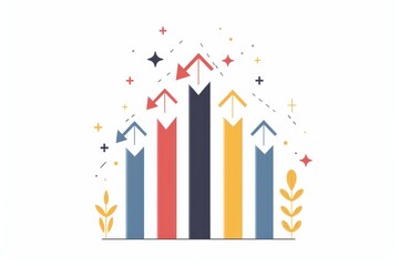 Bold progress text with upward charts and arrows in pastel colors for business marketing design