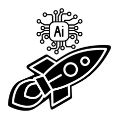 AI Rocket or Space Technology Symbol, Artificial Intelligence in Aerospace