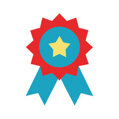Obraz premium Badge with star award ribbon flat vector icon illustration