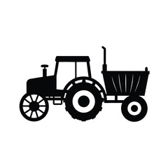 Farm Tractor with Trolley Trailer silhouette vector art illustration