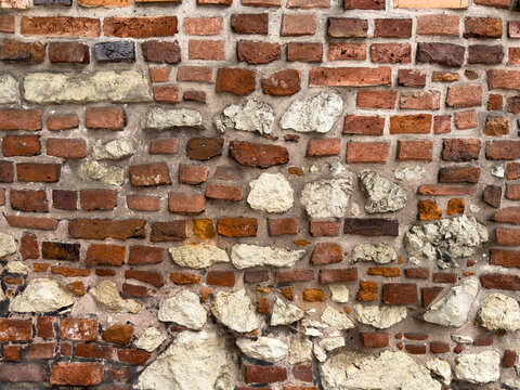 Fototapeta Old red brick wall, mur ściana z czerwonej cegły, kamienna 