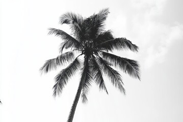Obraz premium Monochrome Silhouette of a Coconut Palm Tree: Tropical Island Vibes