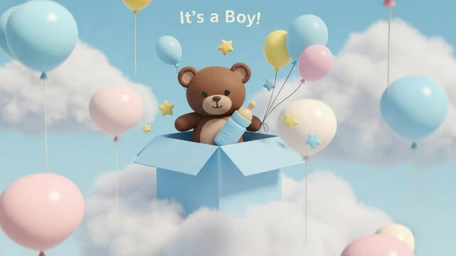 Animated Baby Boy Gift Box Reveal with Teddy and Sparkles &ndash; It&rsquo;s a Boy!