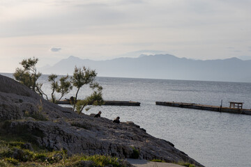 Amazing Makarska beach with boats against adriatic sea in Makarska Riviera, Dalmatia