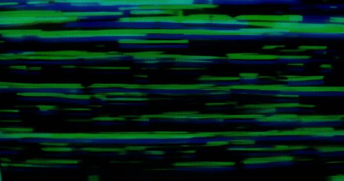 A retro-style data scan corrupted by heavy glitch effects and scanlines.