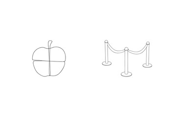 Fototapeta premium Simple line art apple and rope stanchion designs for events and healthy eating