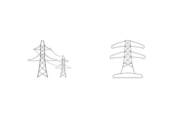 Vector illustration of power lines and transmission towers on white background for energy concepts
