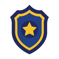 Law enforcement shield icon with gold star and blue background vector