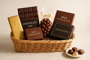 Elegant Chocolate Gift Basket on Marble Surface