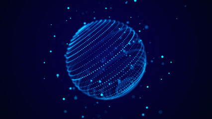 Abstract technology sphere with connecting dots, lines and triangles. Digital abstract network structure. 3D rendering.