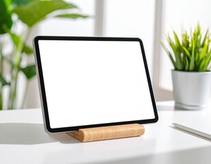 Large tablet on desk in minimal setting