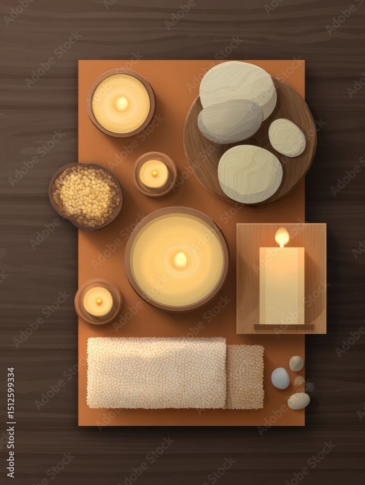 Poster relaxing spa layout with warm towels candles and soothing elements for a peaceful experience