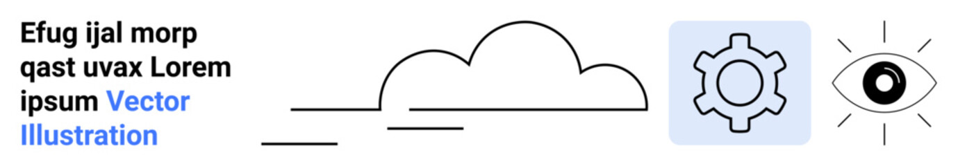 Dynamic cloud with speed lines, gear highlighting optimization, and eye suggesting visualization. Ideal for data management, cloud solutions, monitoring, technology, innovation, connectivity simple