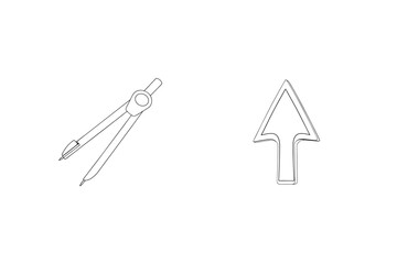Architectural drafting tools compass and arrow symbol isolated on white background