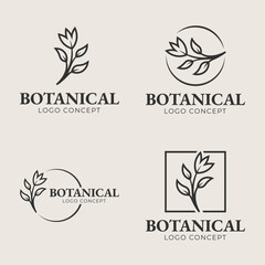 Elegant botanical logo set with minimalist leaf illustrations for organic and natural branding
