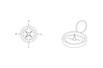 Simple black and white illustrations depicting two different compass designs for navigation