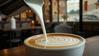 Artistic Milk Pour In Coffee Cup