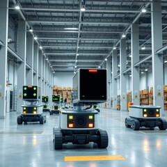 High-Tech Robotic Warehouse Interior with Automated Logistics System