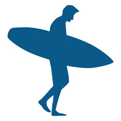 Male surfer walking holding board silhoutte