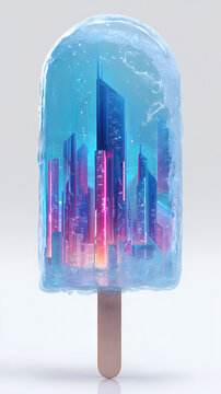 Icy Treat from Tomorrow: A Gleaming Futuristic Popsicle Design with Translucent Textures for Summer Fun and Unique Dessert Art
