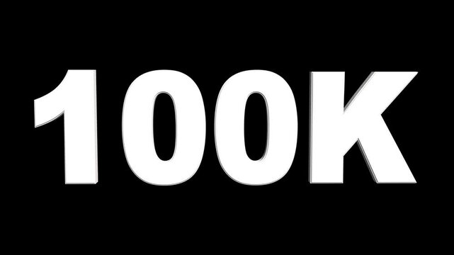 3d 100k achievement animation. Special 100k user goal celebration for one hundred thousand social media friends, fans or subscribers. Celebrate with your fans.