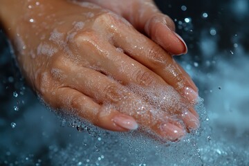 Fototapeta premium Close-Up of a Woman's Hands Rubbing Together for Nail Hygiene and Skin Care