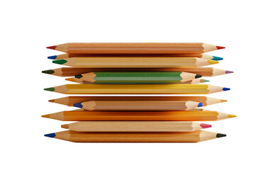 Obraz premium Vibrant collection of colored pencils suspended in midair with artistic layout isolated on transparent background PNG